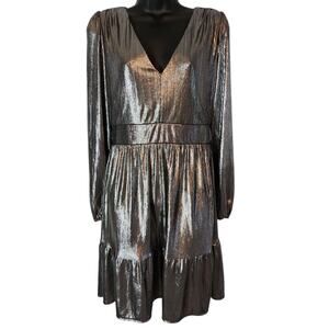 Loft metallic dress v-neck tiered skirt size 4 NWT